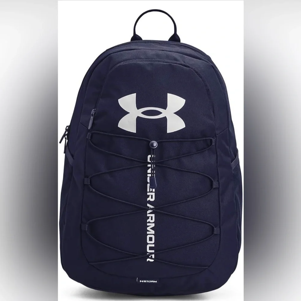 NWT- Under Armour- Adult Hustle Sport Backpack- Midnight Navy/Metallic Silver